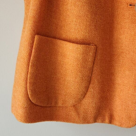 J. Crew Wool Ruffle Blazer | 2P | Orange Lined Jacket, Pockets, Buttons RN77388 - Picture 3 of 11